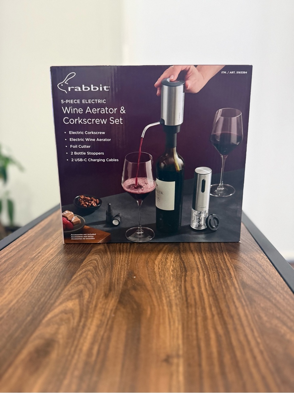 5-Piece Electric Wine Aerator & Corkscrew Set - Silver